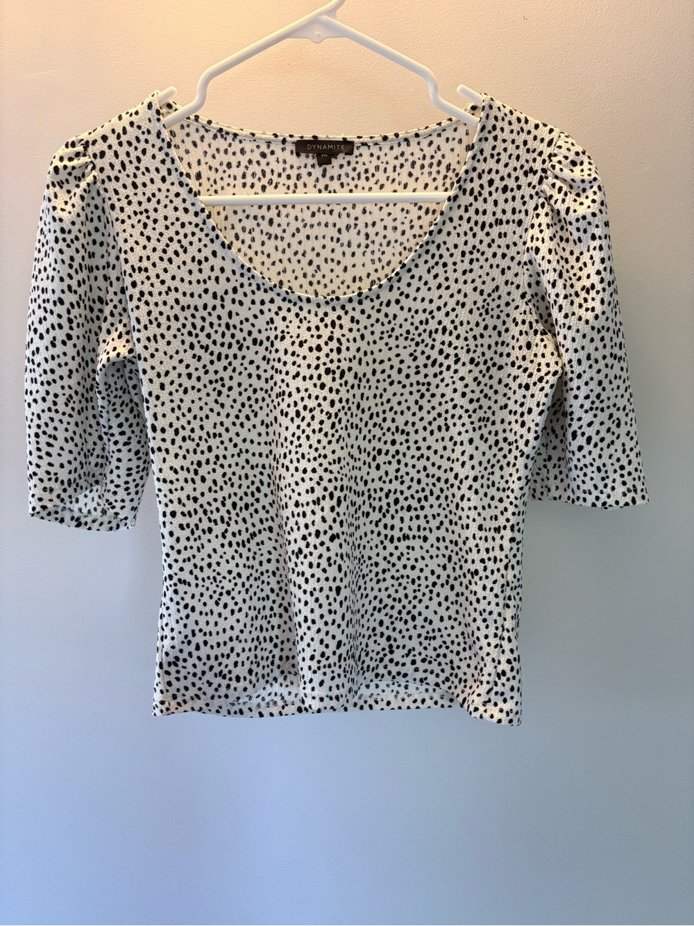 Dynamite Dot Print Scoop Neck Top - White/Black